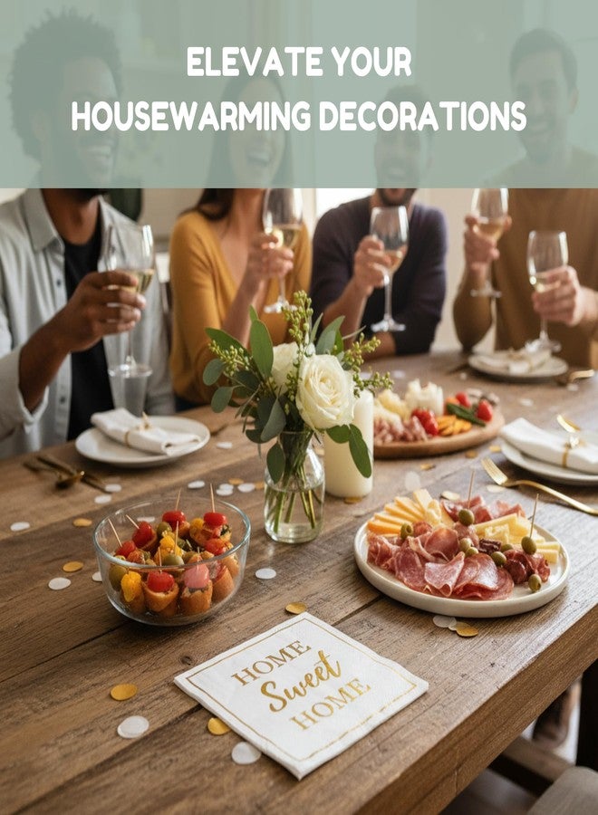 Cloverjoyed Housewarming Party Decorations Napkins, 50 Pack, Home Sweet Home Paper Napkin in White and Gold Foil, New Home Gift Ideas, Open House Real Estate Agent Gifts to Clients - Image 2